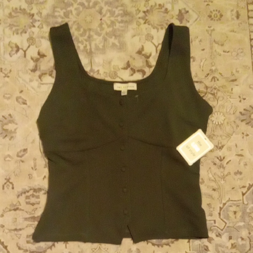 Olive Green Button-Front Camisole Tank Top